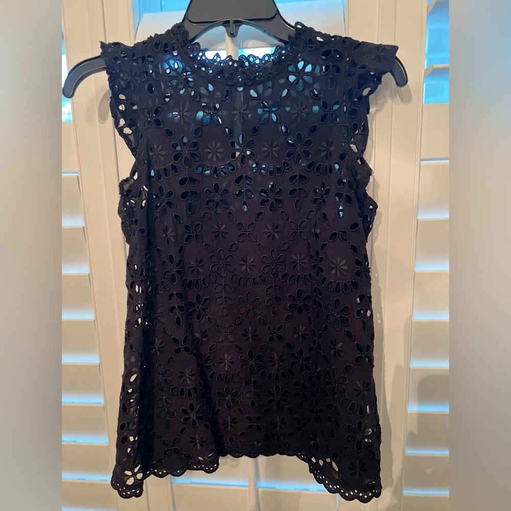 J. Crew Black Eyelet Sleeveless Blouse